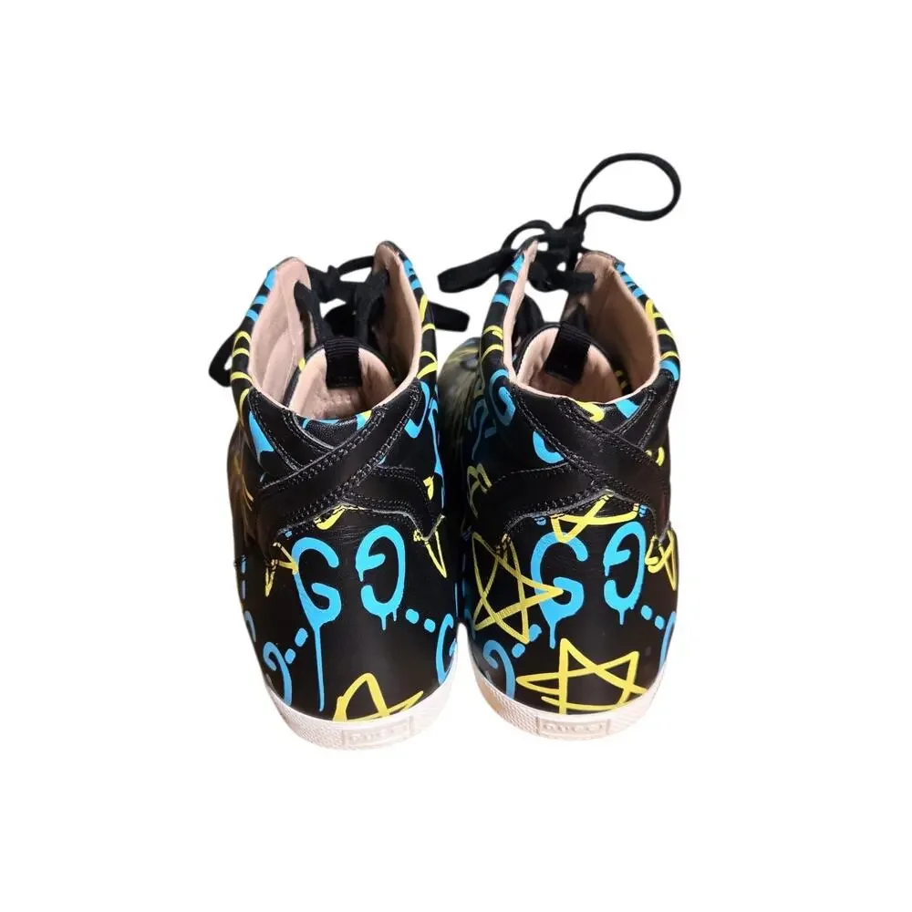 Gucci High Top Ghost Graffiti Print Limited Edition Streetwear Sneakers With Box